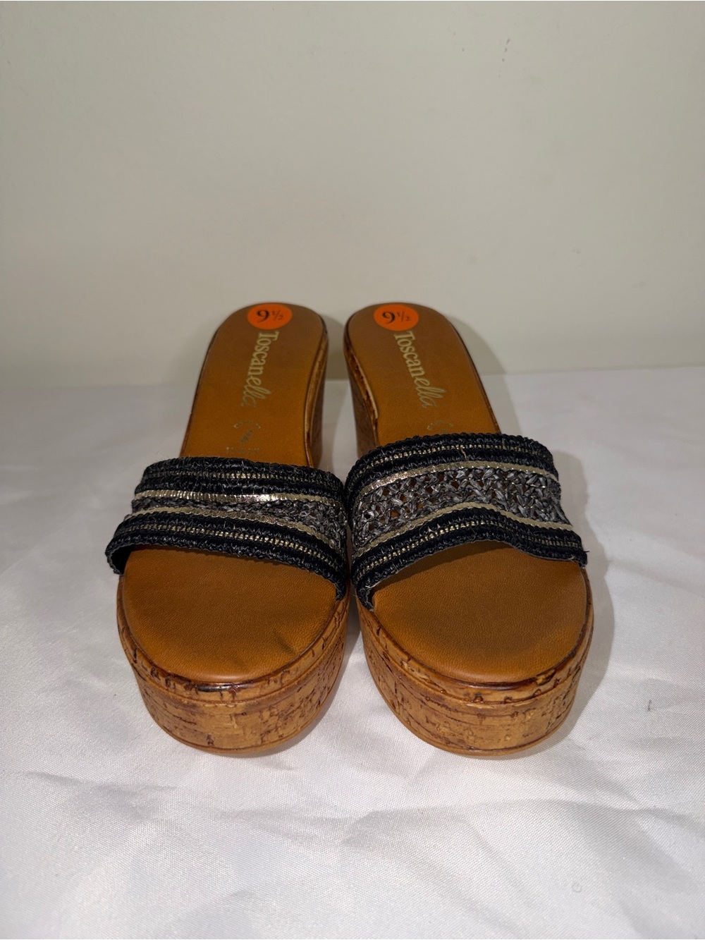 Toscanelle Black Beaded Cork Platform Slide Sandals